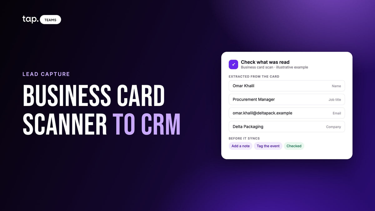 Business card scanner to CRM: checking the fields read from a scanned card before it syncs