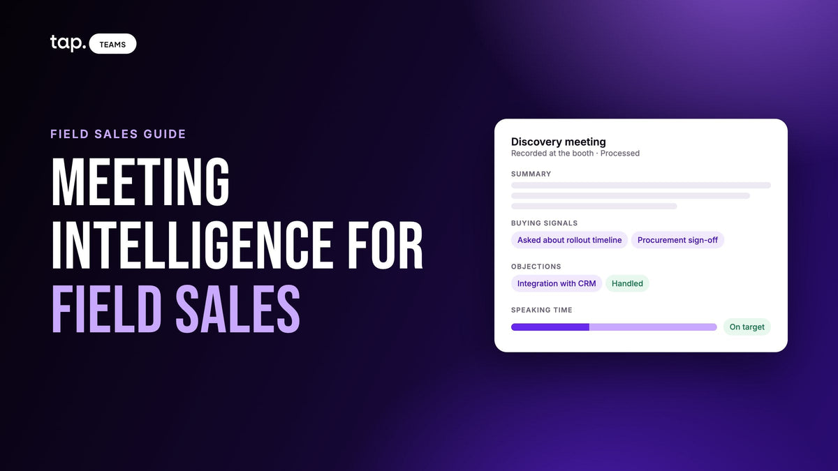 Meeting intelligence for field sales: a processed discovery meeting showing buying signals, objections and speaking time
