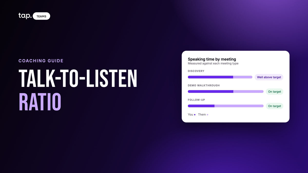Talk-to-listen ratio: speaking time by meeting type measured against each meeting type's target