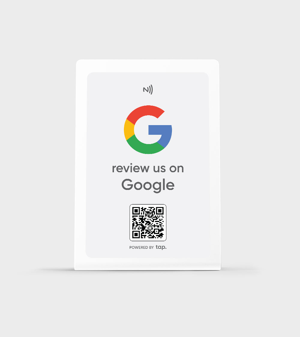 Google review request sign with QR code for customer feedback.