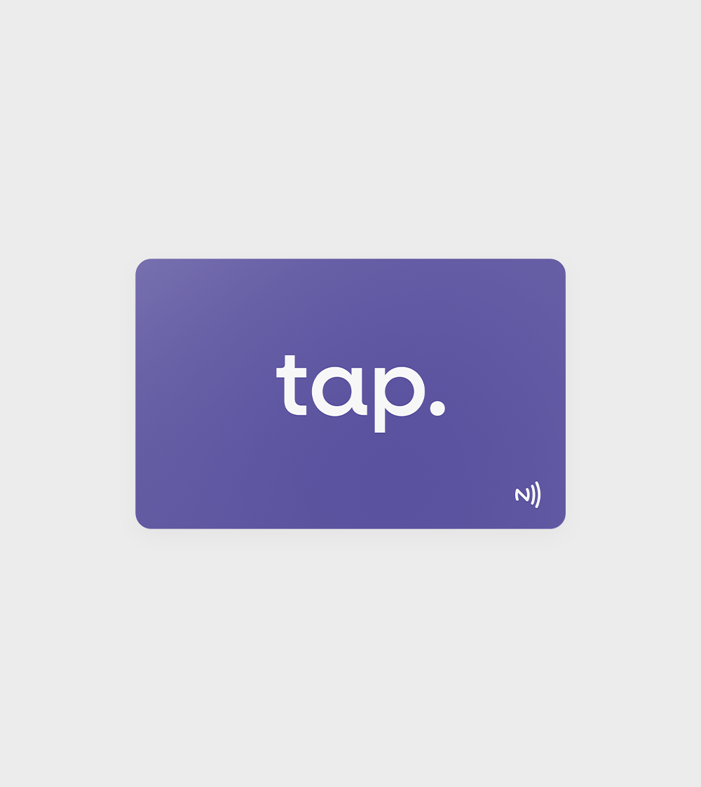 Purple NFC-enabled business card with minimalist tap design