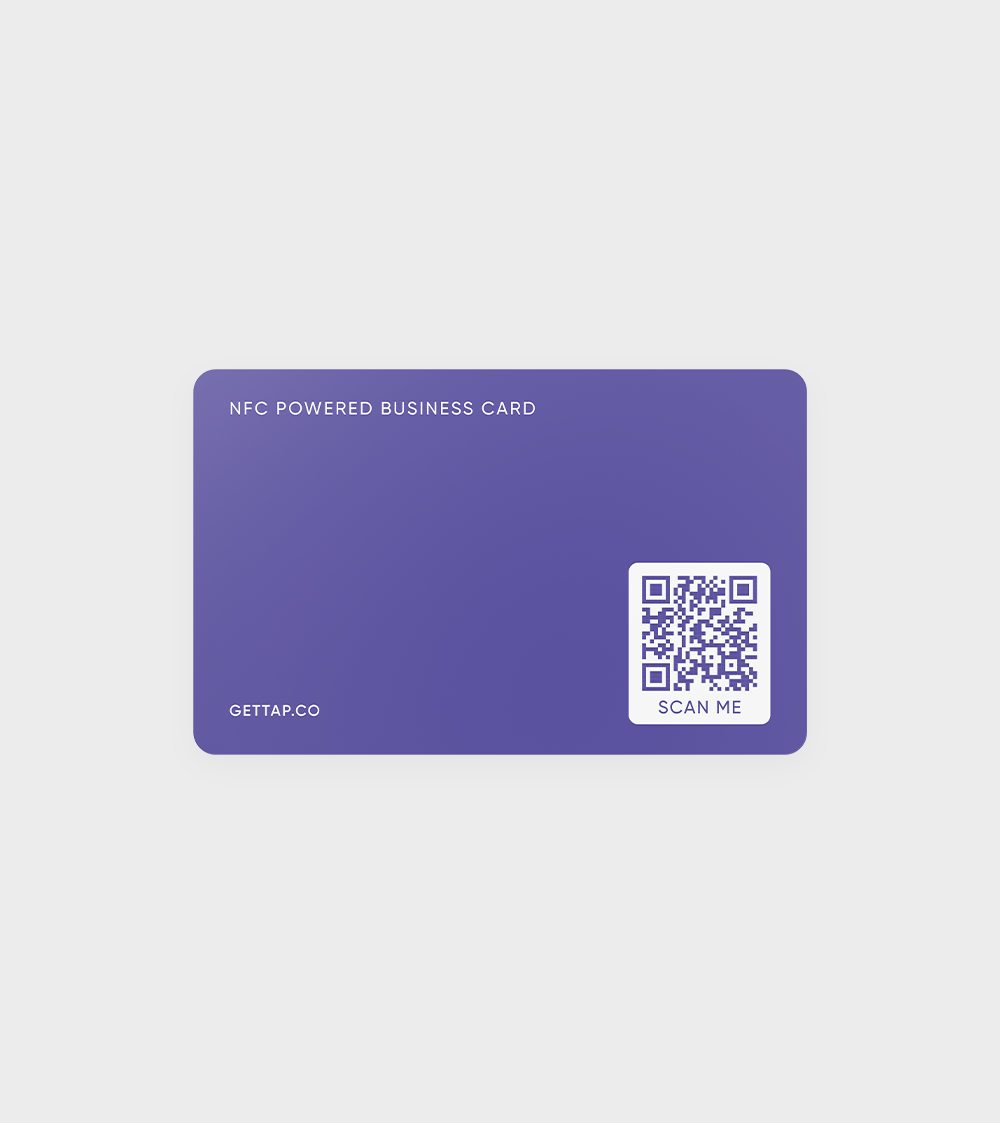 NFC business card with QR code on a white sleek surface