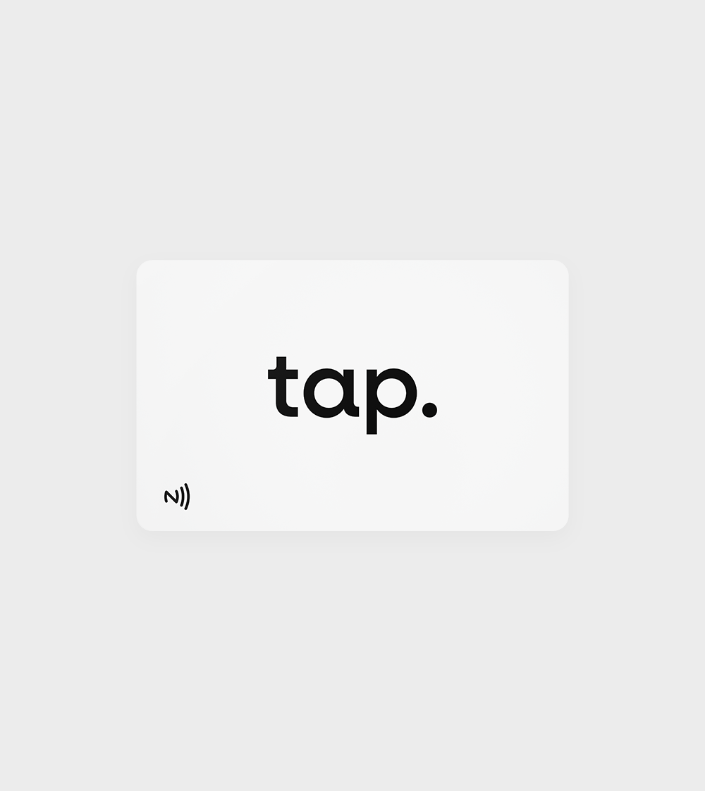 White plastic NFC-enabled business card with tap logo
