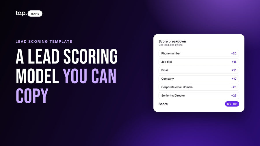 A lead scoring model you can copy: one lead's score broken down line by line to 100, Hot