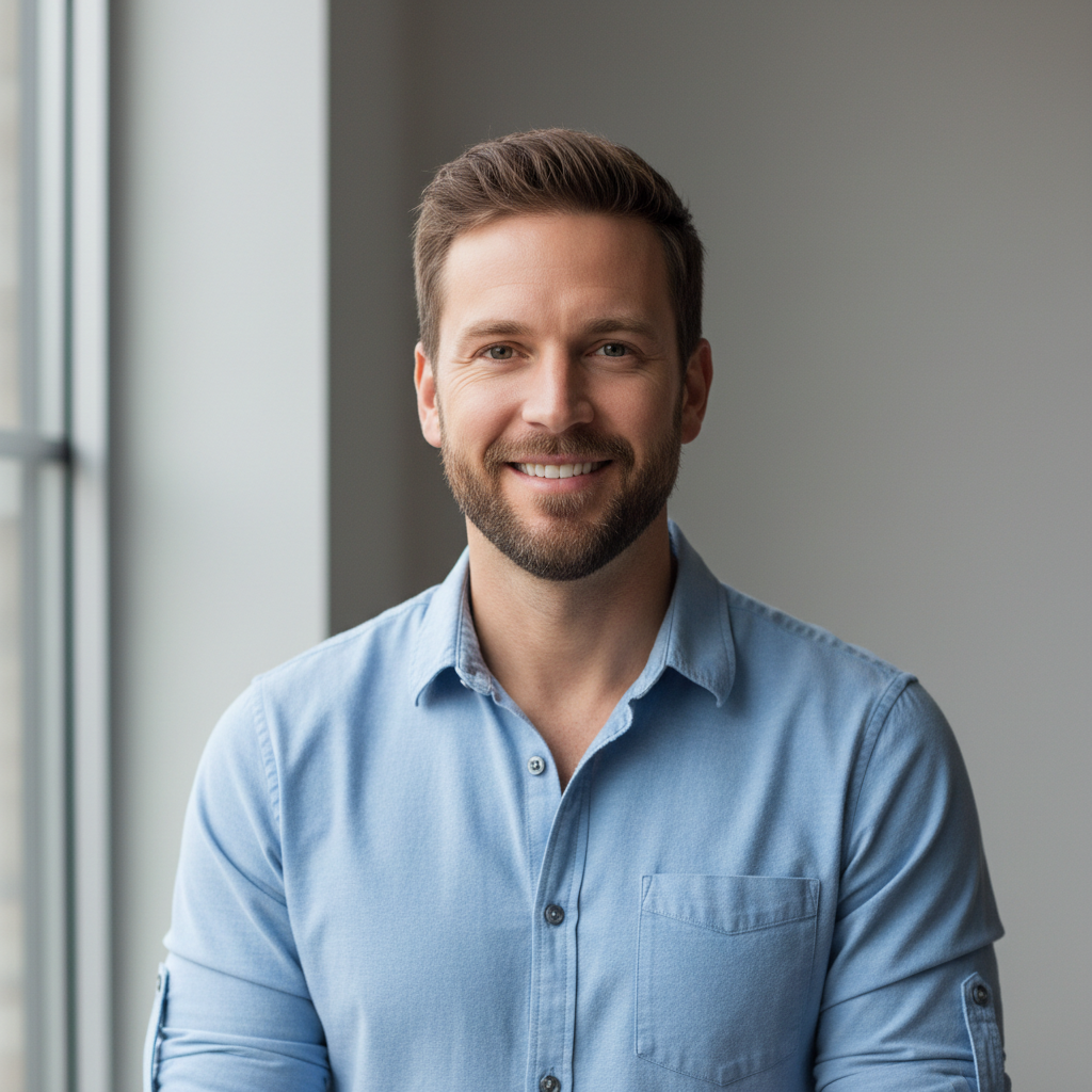 Human male portrait avatar wearing casual shirt